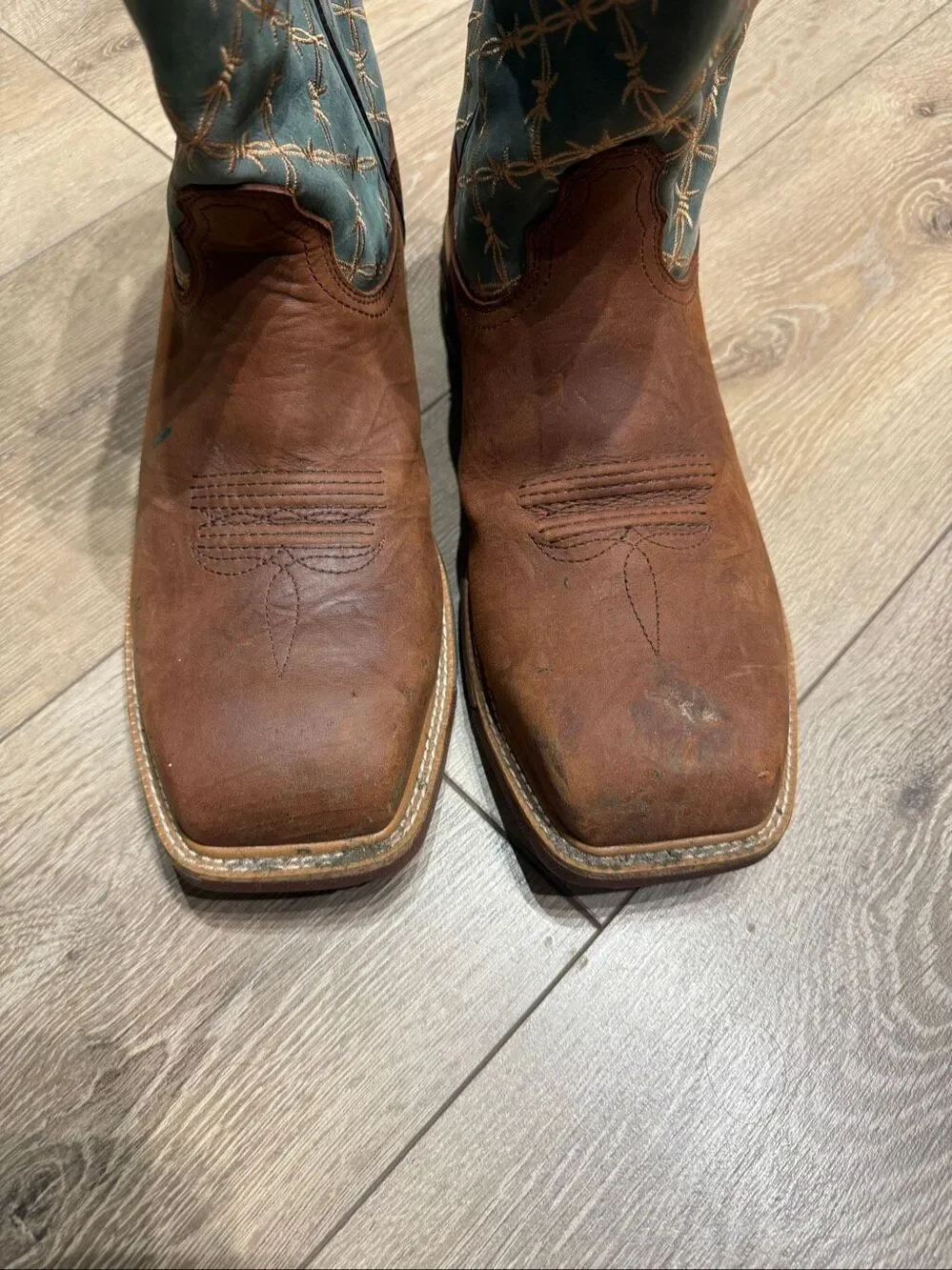 Twisted X Men's Western Nano Composite Toe Work Boots Brown Teal Barbed Wire 11D